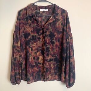Amanda Uprichard Tie Dye Patterned Front Button Closure Shirt Top Long Sleeve